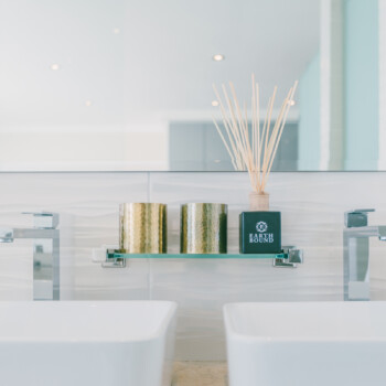 Ultra-modern, the dazzling bathrooms at Bronze Beach Villa are refreshingly immaculate spaces.
