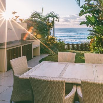 The view from the patio is simply breath taking. Your own private garden, built-in braai and direct access to the beach.