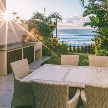The view from the patio is simply breath taking. Your own private garden, built-in braai and direct access to the beach.